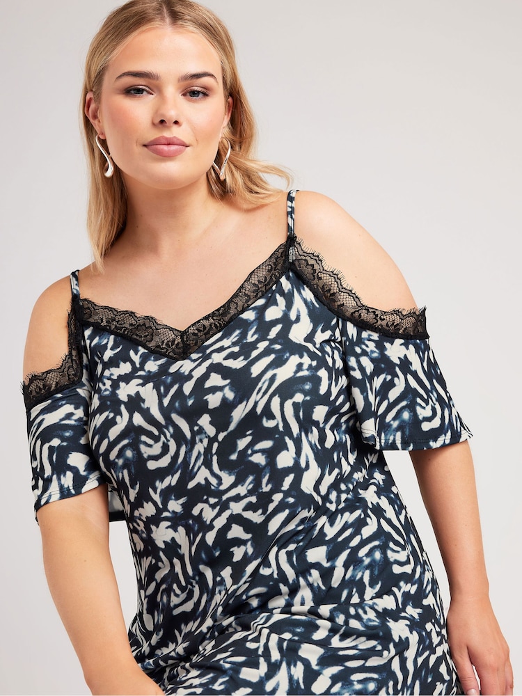 Yours Curve Black Lace Cold Shoulder Swing Top - Image 1 of 5