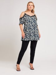 Yours Curve Black Lace Cold Shoulder Swing Top - Image 3 of 5