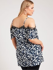 Yours Curve Black Lace Cold Shoulder Swing Top - Image 4 of 5
