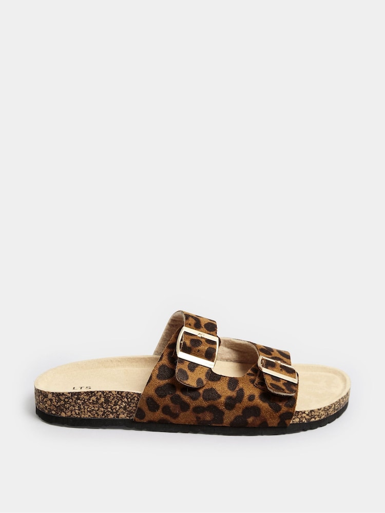 Long Tall Sally Brown Leopard Moulded Footbed Sandals In Standard Fit - Image 1 of 5