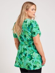 Yours Curve Green London Tropical Wrap Top - Image 2 of 5