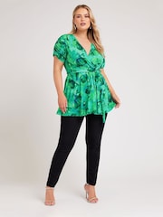 Yours Curve Green London Tropical Wrap Top - Image 3 of 5