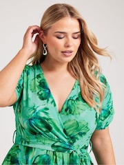 Yours Curve Green London Tropical Wrap Top - Image 4 of 5