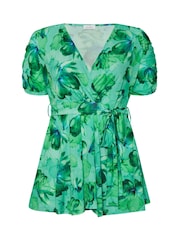 Yours Curve Green London Tropical Wrap Top - Image 5 of 5