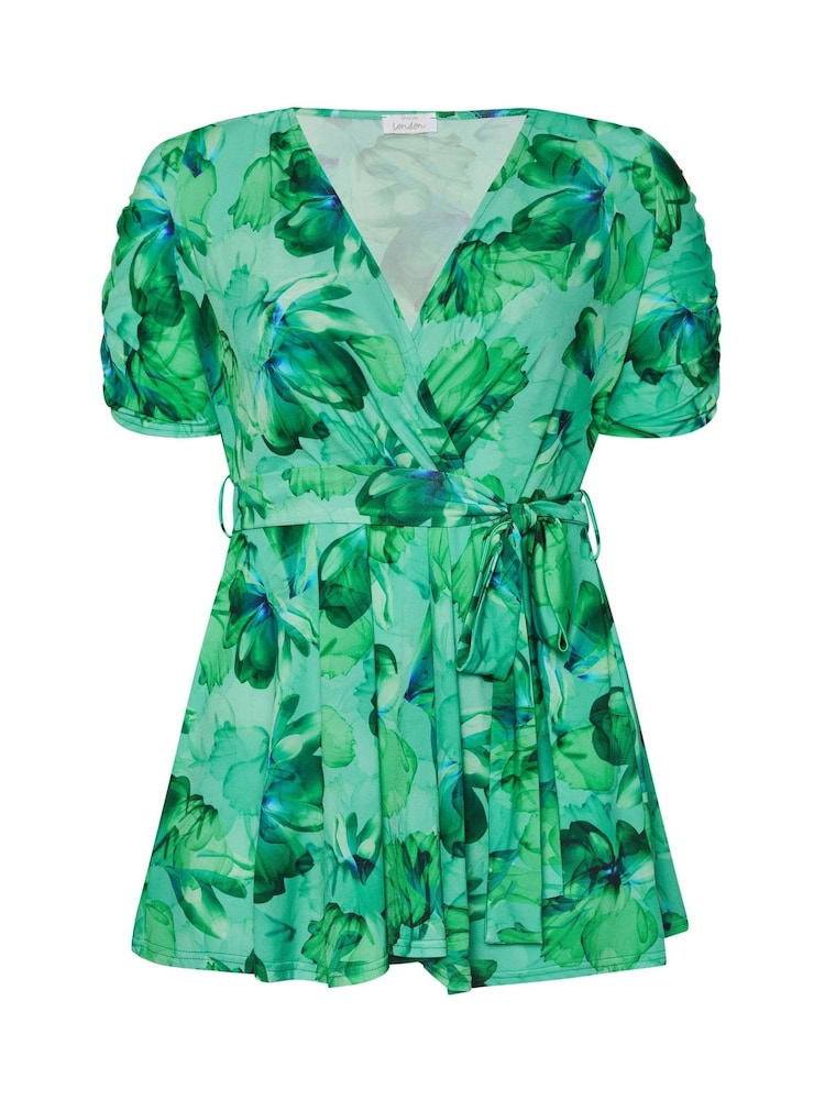 Yours Curve Green London Tropical Wrap Top - Image 5 of 5