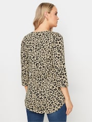Long Tall Sally Natural Animal Print 3/4 Sleeve Pintuck Henley 100% Cotton Top - Image 2 of 5