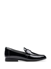 Clarks Black Wide Fit (G) Finja Bright Patent Loafer Shoes - Image 1 of 7