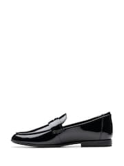 Clarks Black Wide Fit (G) Finja Bright Patent Loafer Shoes - Image 3 of 7