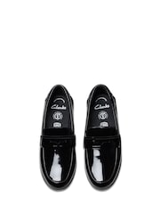 Clarks Black Wide Fit (G) Finja Bright Patent Loafer Shoes - Image 5 of 7