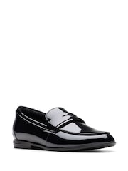 Clarks Black Wide Fit (G) Finja Bright Patent Loafer Shoes - Image 6 of 7