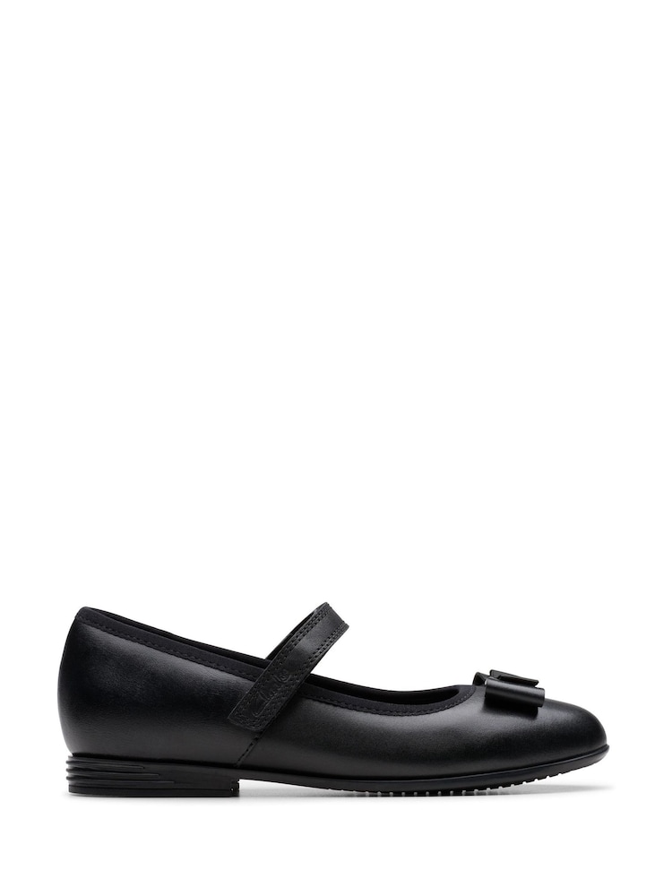 Clarks Black Wide Fit (G) Finja Tap Mary Jane Bow Leather Shoes - Image 1 of 7