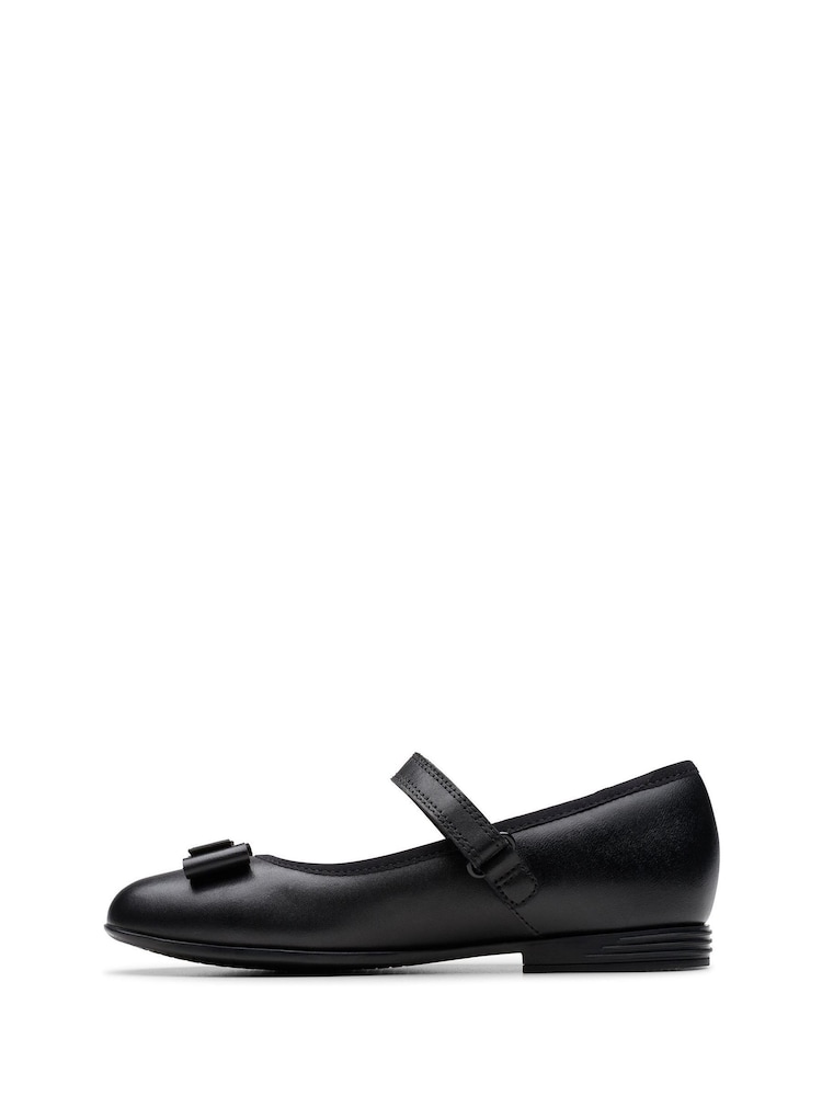 Clarks Black Wide Fit (G) Finja Tap Mary Jane Bow Leather Shoes - Image 2 of 7