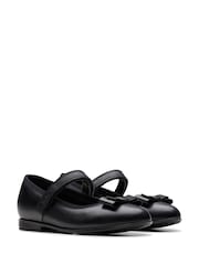 Clarks Black Wide Fit (G) Finja Tap Mary Jane Bow Leather Shoes - Image 4 of 7