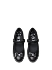 Clarks Black Wide Fit (G) Finja Tap Mary Jane Bow Leather Shoes - Image 6 of 7