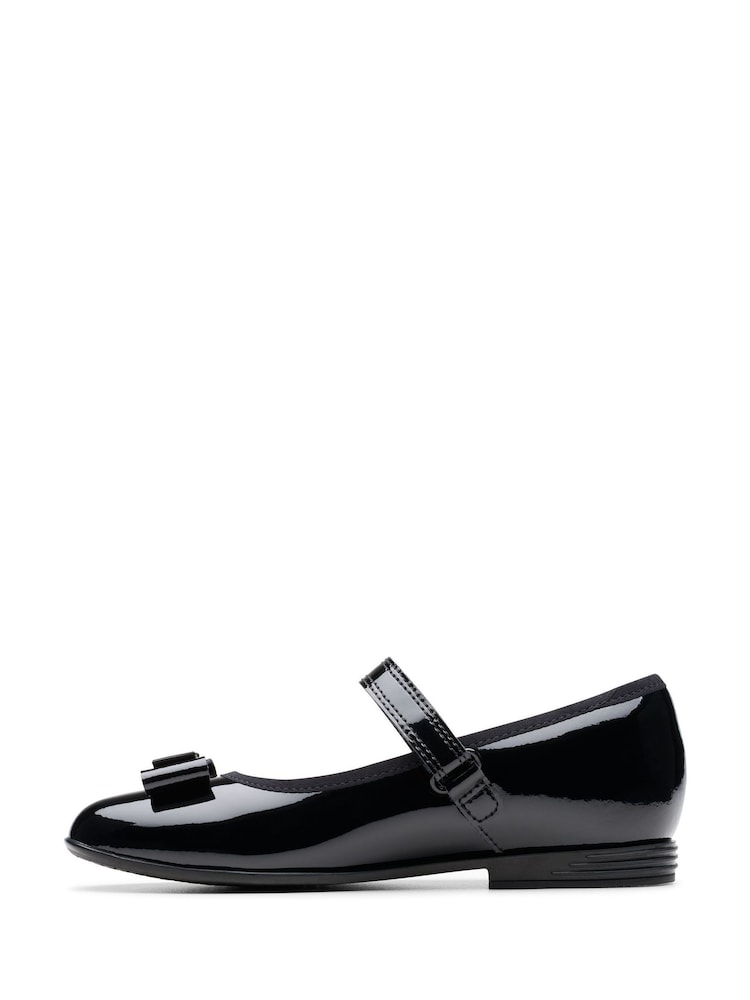 Clarks Black Patent Wide Fit (G) Finja Tap Mary Jane Bow Leather Shoes - Image 2 of 7