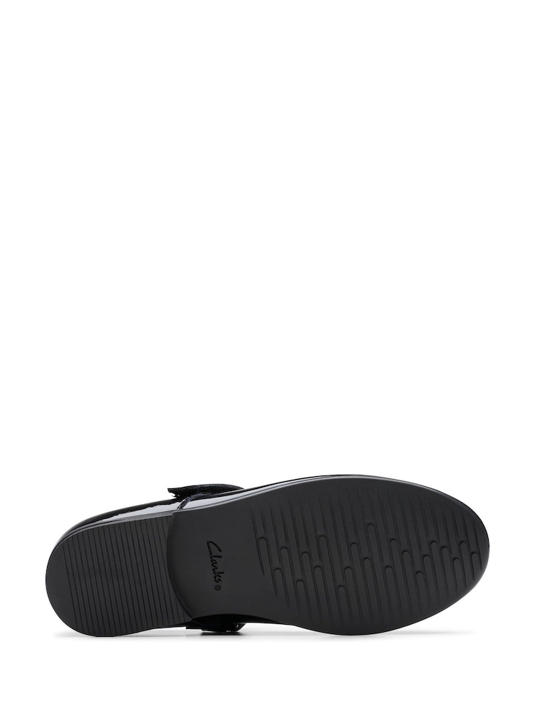 Clarks Black Patent Wide Fit (G) Finja Tap Mary Jane Bow Leather Shoes - Image 7 of 7