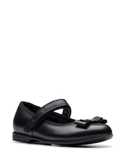 Clarks Charcoal Black Wide Fit (G) Finja Tap Mary Jane Bow Leather Shoes - Image 3 of 7