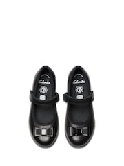 Clarks Charcoal Black Wide Fit (G) Finja Tap Mary Jane Bow Leather Shoes - Image 5 of 7