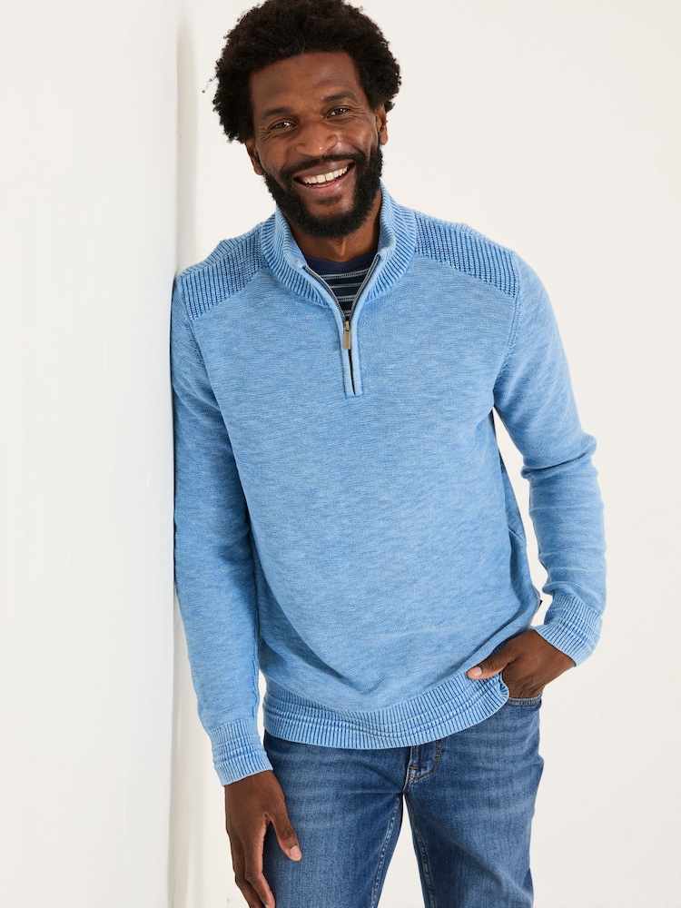 FatFace Light Blue Berwick Laundered Half Neck Jumper - Image 1 of 9