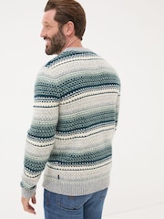 FatFace Calder Dark Teal Stripe Knitted Jumper - Image 2 of 5