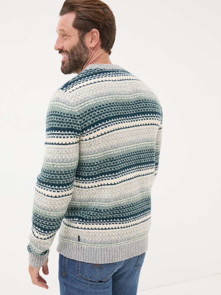 FatFace Calder Dark Teal Stripe Knitted Jumper - Image 2 of 5