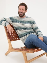 FatFace Calder Dark Teal Stripe Knitted Jumper - Image 3 of 5