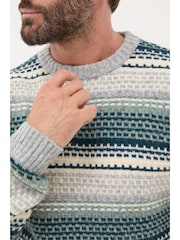 FatFace Calder Dark Teal Stripe Knitted Jumper - Image 4 of 5