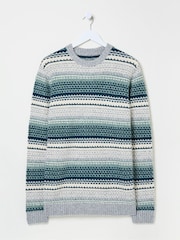 FatFace Calder Dark Teal Stripe Knitted Jumper - Image 5 of 5