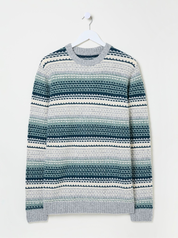 FatFace Calder Dark Teal Stripe Knitted Jumper - Image 5 of 5