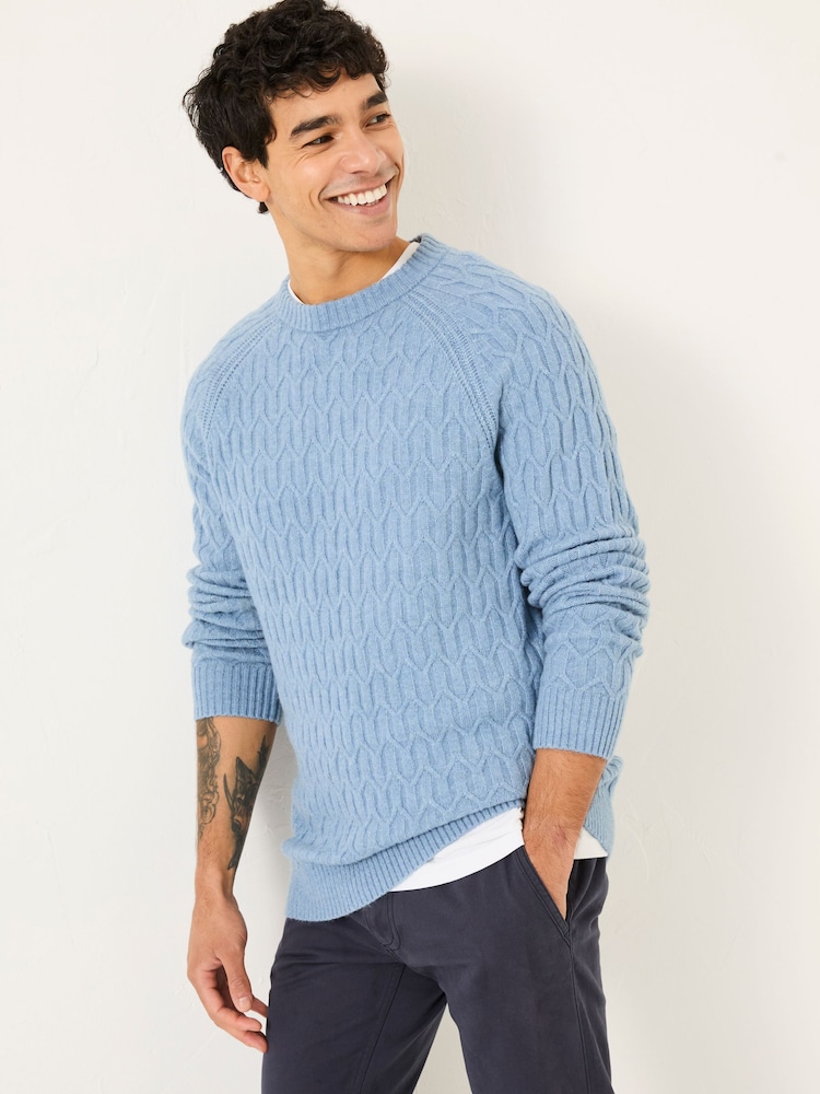 FatFace Light Blue Hinton Textured Knitted Crew Neck Jumper - Image 1 of 5