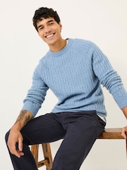 FatFace Light Blue Hinton Textured Knitted Crew Neck Jumper - Image 3 of 5