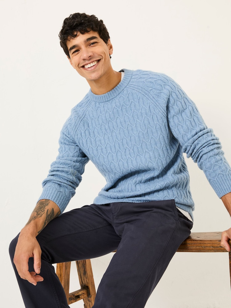 FatFace Light Blue Hinton Textured Knitted Crew Neck Jumper - Image 3 of 5