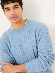 FatFace Light Blue Hinton Textured Knitted Crew Neck Jumper - Image 4 of 5