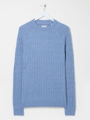 FatFace Light Blue Hinton Textured Knitted Crew Neck Jumper - Image 5 of 5