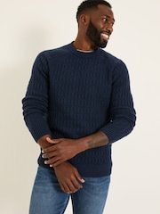 FatFace Navy Hinton Textured Knitted Crew Neck Jumper - Image 1 of 7