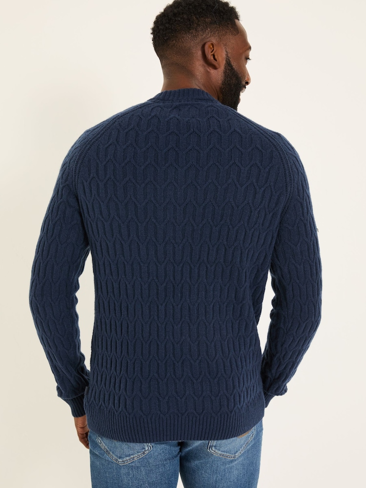 FatFace Navy Hinton Textured Knitted Crew Neck Jumper - Image 2 of 7