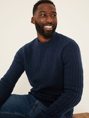 FatFace Navy Hinton Textured Knitted Crew Neck Jumper - Image 3 of 7