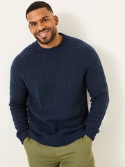 FatFace Navy Hinton Textured Knitted Crew Neck Jumper - Image 5 of 7