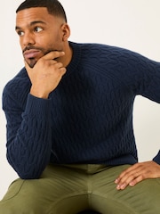 FatFace Navy Hinton Textured Knitted Crew Neck Jumper - Image 6 of 7
