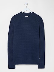 FatFace Navy Hinton Textured Knitted Crew Neck Jumper - Image 7 of 7