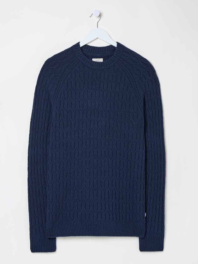 FatFace Navy Hinton Textured Knitted Crew Neck Jumper - Image 7 of 7
