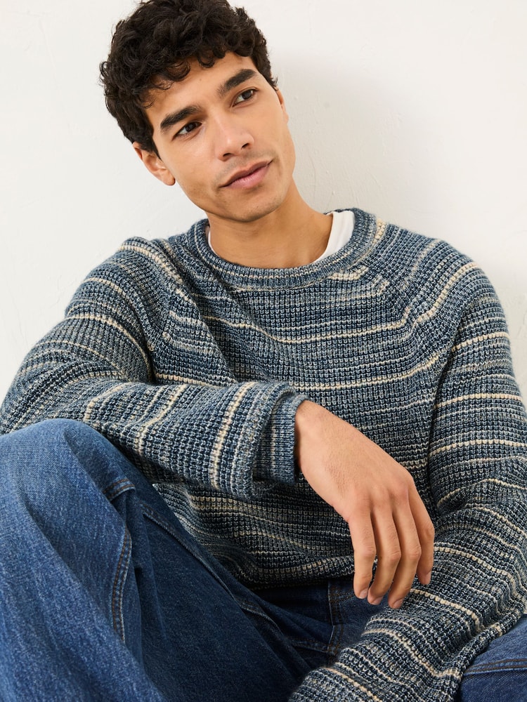 FatFace Navy Ombre Knitted Crew Neck Jumper - Image 3 of 5