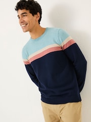 FatFace Navy Rye Chest Stripe Knitted Crew Neck Jumper - Image 1 of 8