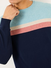 FatFace Navy Rye Chest Stripe Knitted Crew Neck Jumper - Image 3 of 8