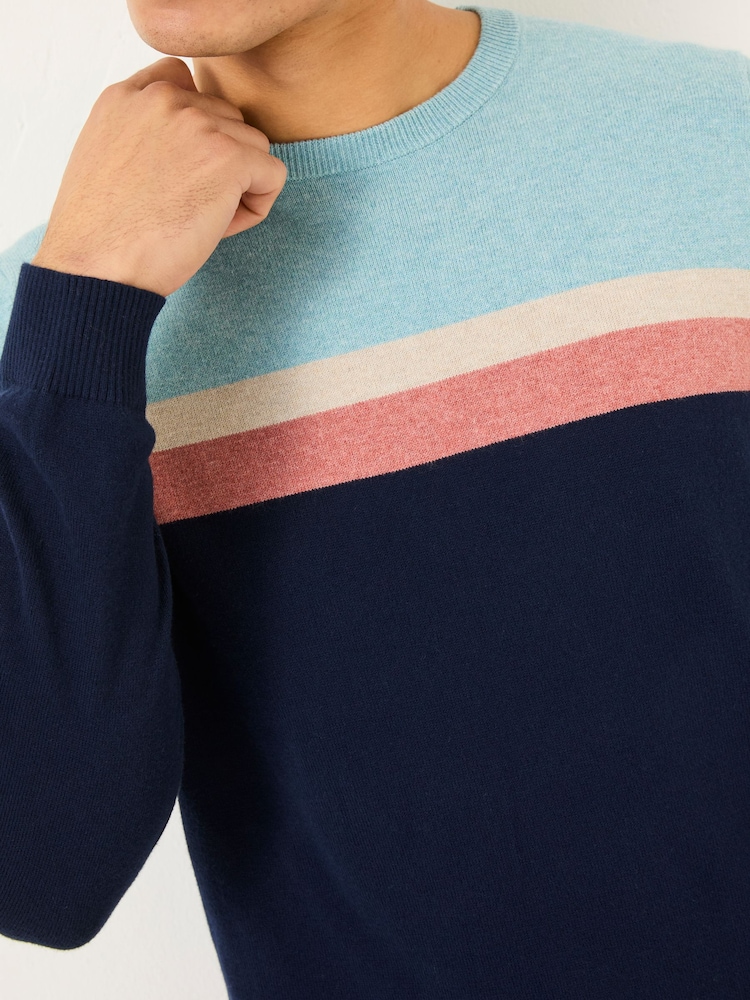 FatFace Navy Rye Chest Stripe Knitted Crew Neck Jumper - Image 3 of 8