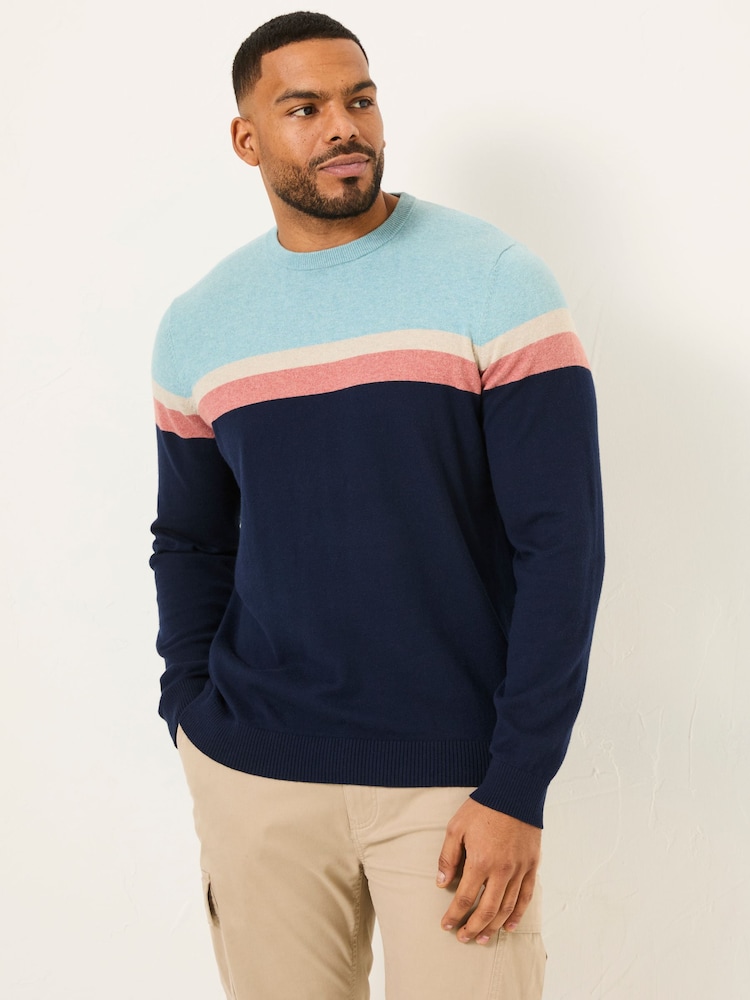FatFace Navy Rye Chest Stripe Knitted Crew Neck Jumper - Image 5 of 8