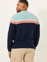 FatFace Navy Rye Chest Stripe Knitted Crew Neck Jumper - Image 6 of 8
