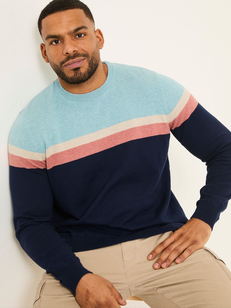 FatFace Navy Rye Chest Stripe Knitted Crew Neck Jumper - Image 7 of 8