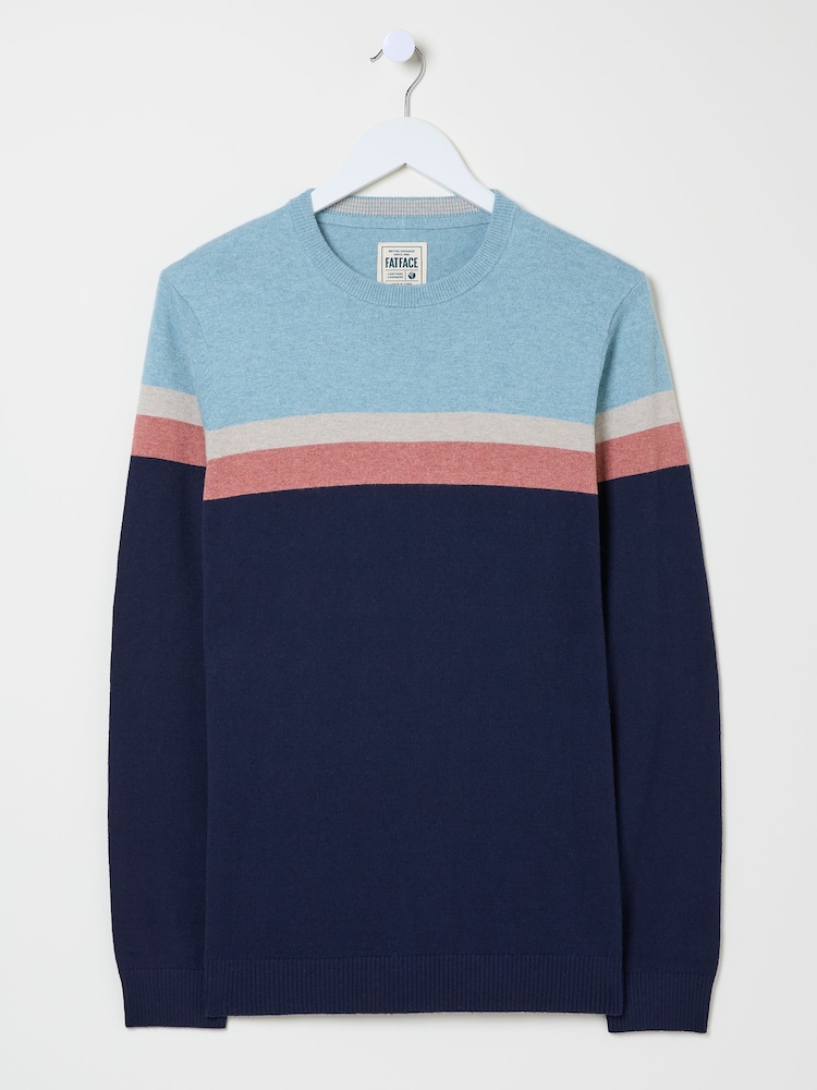 FatFace Navy Rye Chest Stripe Knitted Crew Neck Jumper - Image 8 of 8