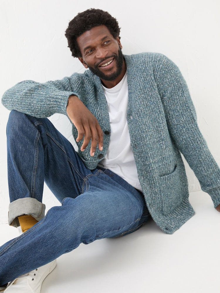 FatFace Mid Blue Sefton Lofty Knitted Cardigan - Image 3 of 5